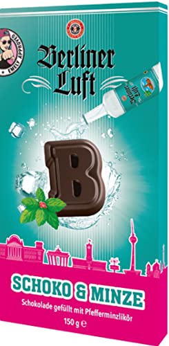 Piasten Berliner Luft Schoko und Minze Alkoholpralinen 150g Schokolade gefüllt mit echter Berliner Luft Schoko Pralinen mit mind. 47% alkoholhaltiger Füllung (1 x 150g)