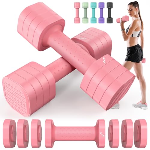 Hanteln Frauen Set, Sportneer Verstellbare Hanteln– Kurzhanteln 2er Set (0,9–2,3 kg pro Hantel), 4-in-1 Hanteln Set mit rutschfestem TPU-Griff,Dumbbell Set für Home Gym, Fitness & Krafttraining (Rosa)