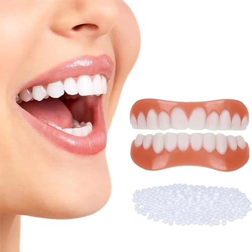 Care Spring 2 Paar Zähne Zum Aufstecken Provisorischer Zahnersatz Für Sofort Perfekt Smile, Kosmetische Veneers Zähne Oben Und Unten, Silikon Zahnprothesen Falsche Zähne Für Männer Frauen