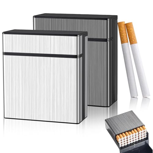 2 Stück Zigarettenetui Zigarettenbox aus Metall, Aluminium Zigarettenetui Zigarettenbox für 40 Zigaretten Zigarettenschachtel, Elegante Zigaretten Kasten für Damen Herren Geschenk