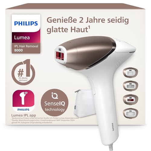 Philips Lumea IPL 8000 Series - IPL Geräte Haarentfernung für bis zu 2 Jahre seidig-glatte Haut¹ mit 4 Aufsätzen für Körper & Gesicht, kabellos, Alternative zur Laser-Haarentfernung (BRI948/00)