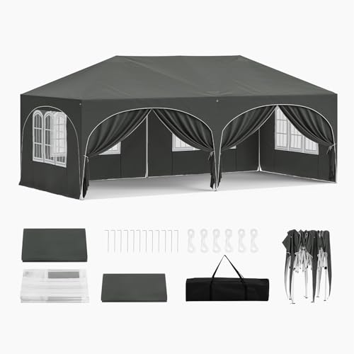WOLTU Pavillon, Faltpavillon 3x6 m, mit 6 Seitenwänden, Partyzelt wasserabweisend UV-Schutz 50+, höhenverstellbarer Gartenpavillon, mit Tragetasche, für Outdoor Garten Camping Grau