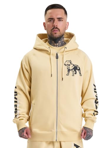 Amstaff Herren Logo 2.0 Zip-Hoodie | Baumwolle, Kapuze, Reißverschluss | Lockere Passform | Atmungsaktiv | XL, Cremefarben