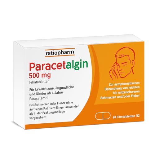 Paracetalgin 500 mg Filmtabletten: Schnelle Schmerzlinderung bei Kopfschmerzen – bewährter Wirkstoff Paracetamol, schnell durch natürliches Algin, 20 Stück