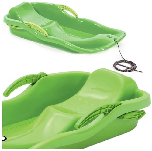 Prosperplast Schlitten Schneerutscher Race S - grün | schneller Kunststoffschlitten für Schnee & Abfahrten | robust & frostbeständig | leicht & kompakt | für Kinder mit Zugseil und Bremse