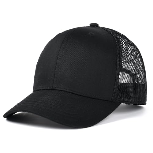 FURTALK Unisex Trucker Cap Basecap Herren und Damen aus Netzstoff Verstellbare Baseball Cap Schwarz