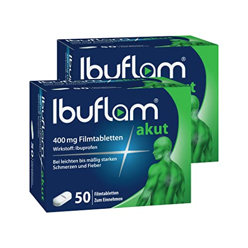 Ibuflam® akut 400 mg IBUPROFEN Filmtabletten| Doppel-Pack 2 x 50 Stk. | Ibu 400 Schmerztabletten bei Schmerzen, Zahnschmerzen, Fieber und Erkältung|Schnelle Schmerzlinderung mit Ibuprofen