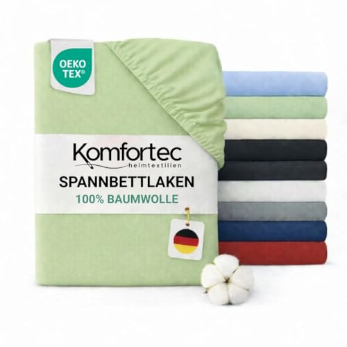 Komfortec Spannbettlaken Jersey 100% Baumwolle – 140x200 cm – 135g/m² – Weich, Atmungsaktiv & Hautfreundlich – Mit Rundumgummi – Oeko-Tex Zertifiziert – Für Boxspring, Topper & Matratzen – Grün
