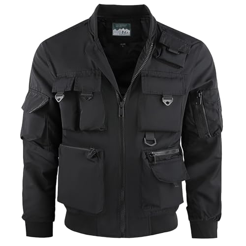 PODOLIXIA Bomberjacke Herren Stehkragen Fliegerjacke Herrenjacke Winter Outdoor Jacken für Herren Taktische Jacke Einfarbig Armee Jacke Arbeit Jacke Herren mit Vielen Taschen Cargo Herrenjacken