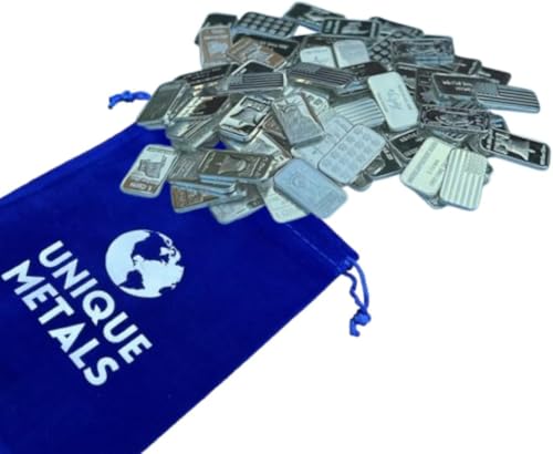 Unique Metals Packung mit zehn (10 Stück), ein Gramm .999 reines Silber mit zufälligen Designs in einem Schmuckbeutel, hergestellt in den USA