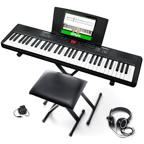 Alesis Melody 61 Keyboard Piano für Anfänger mit 61 Tasten Lautsprechern, Ständer, Bank, Kopfhörer, Tablet-/Notenablage, 300 Sounds & Lektionen