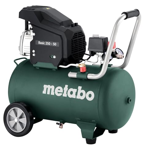 metabo Kompressor Basic 250‑50-110 l/min Füllleistung, 50l Kesselgröße, 8bar, 220 l/min Ansaugleistung, 1,5 kW - Ölgeschmierter Kolbenkompressor, mobiler Werkstattkompressor, robust & leistungsstark