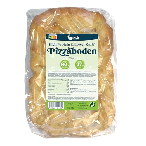 Locawo High Protein & Low Carb Pizza Boden 2 Stück | Pizza Basis | 71% weniger Kohlenhydrate | Doppelte Proteine | 89% weniger Fett | Voller Weizengeschmack | Vegan