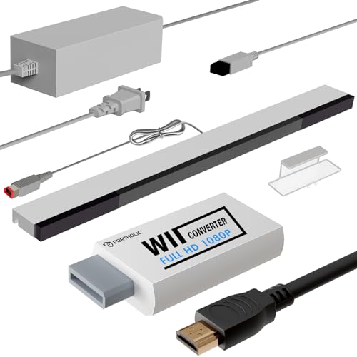 4-in-1 Wii Kabel-Set - Netzteil AC + Wii zu HDMI Konverter + Kabelgebundene Sensorleiste + Komponenten-AV-Kabel für Nintendo Wii