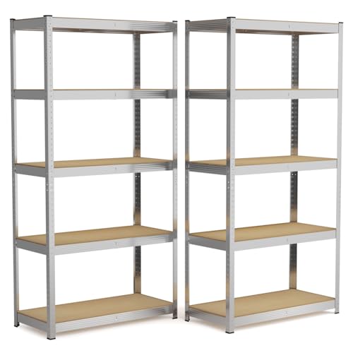 Steckregal Metall 180x90x40 cm – 2er Set Schwerlastregal mit 5 Böden – Kellerregal Lagerregal verzinkt – Regal für Werkstatt, Keller & Garage bis 875 kg