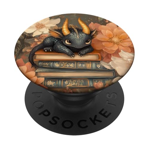 Dragon Books Cottagecore Bookworm Flowerful Bookish PopSockets Klebender PopGrip