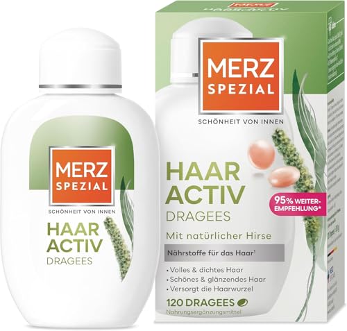 Merz Spezial Haar-Activ Dragees – Haar Vitamine für gesundes, volles & glänzendes Haar – Nahrungsergänzungsmittel mit Biotin, Zink & natürlicher Hirse – 1 x 120 Dragees