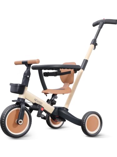newyoo 5-in-1 Dreirad mit Schubstange & Sicherheitsbügel 1-3 Jahre, Khaki