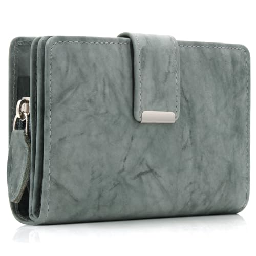 ekavale Damen Geldbörse aus weichem Leder mit RFID-Schutz - Damen-Portemonnaie (Grau)