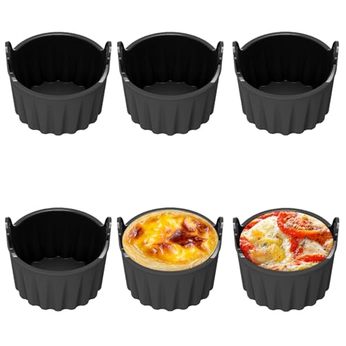 CAAGGMM Air fryer Silikonform Eierform, 6 Stück Silikon Luftfritteusen Eierpochierer, Antihaft Wiederverwendbar, Silikon Muffinförmchen für Luftfritteuse, Backofen, Schwarz