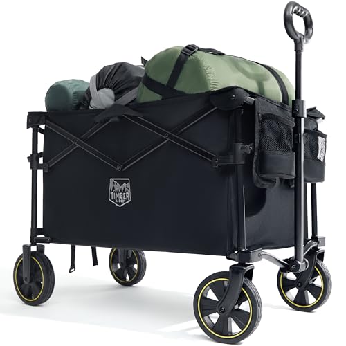 TIMBER RIDGE Bollerwagen Faltbar 200L mit Getränkehalter Verstellbarem Griff, Gartenwagen für Alle Gelände, Draussen Camping Einkaufen, 100kg Belastbarkeit