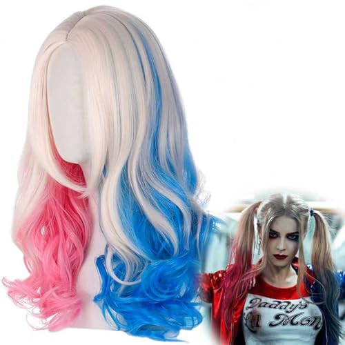 DUOLAM Halloween Quinn Cosplay Perücke: Rosa Blaue Kostüm Perücke Suicide Squad, Filmheldin Cosplay Perücke, Kostüm Perücke für Damen Mädchen Halloween Karneval Mottopartys Verkleidung