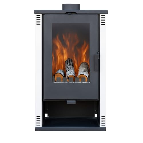 Kaminofen holzofen ALAZ K10M Weiß 10 kW, Kamin Heizofen Dauerbrandofen Holzofen, Кaminholz Hüttenofen, Кaminfeuer, Briketts Kamin, Fireplace Wood
