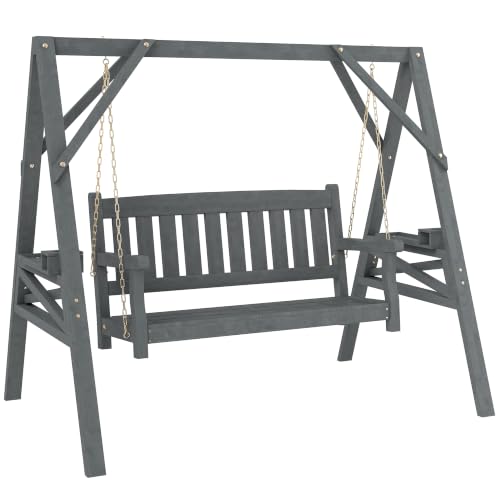 Outsunny Hollywoodschaukel Holz 2-Sitzer 183 x 120 x 160cm Grau