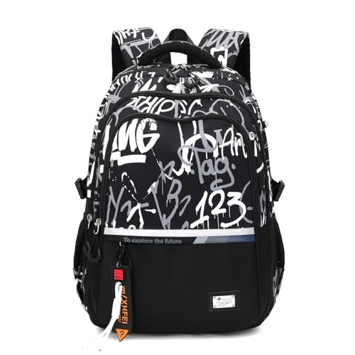 Amythe Schulrucksack Teenager Rucksack für Jungen - Wasserdichter Casual Daypack, Schulranzen Ideal für Schule, Reisen und Hochschulen, School Bag Schwarz