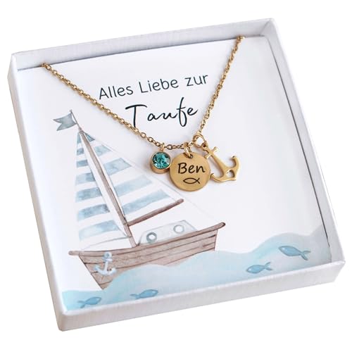 Taufkette Glaube Liebe Hoffnung Gold Silber personalisierte Kette Namenskette mit Gravur Geschenk Taufe Kommunion Konfirmation Taufgeschenk Mädchen Junge Patenkind