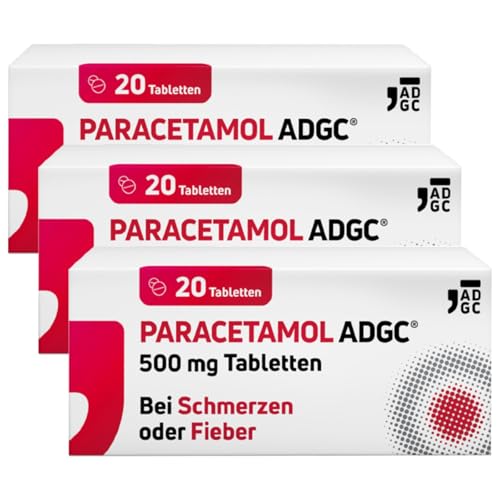 PARACETAMOL ADGC 500 mg - 3x 20 Stück – Tabletten bei leichten bis mäßig starken Schmerzen und Fieber - für Erwachsene und Kinder ab 4 Jahren - laktosefrei