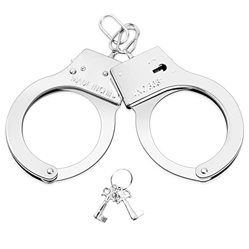 Pinsheng Spielzeug Handschellen mit Schlüsseln, Kinder Handschellen, Spiel Handschellen für Kinder, Polizei Rolle Spielen Handschellen, Kostüm Rollenspiel handcuffs, Partyzubehör (Silber)