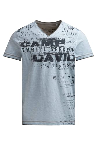 Camp David Herren T-Shirt mit V-Neck im Vintage Look Silver Blue, XL