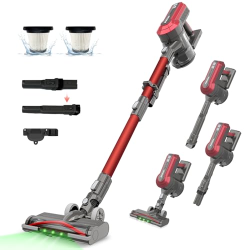 Akitas V10A Akku Staubsauger Kabellose mit 450W BLDC-Motor, 45kPa Saugleistung, 60 Min Laufzeit, LED-Bürste mit grünem Licht, Anti-Verhedderung, ideal für Teppiche, Hartböden & Tierhaare