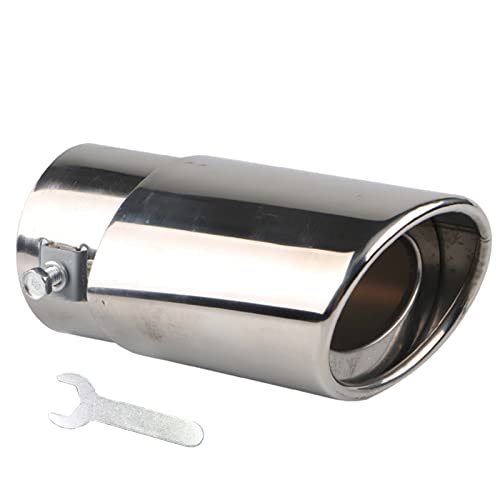 All-Pie 1x Universal Edelstahl Endrohr Auspuff Auto Auspuffblende Ellipse schräg mit Schraubenschlüssel