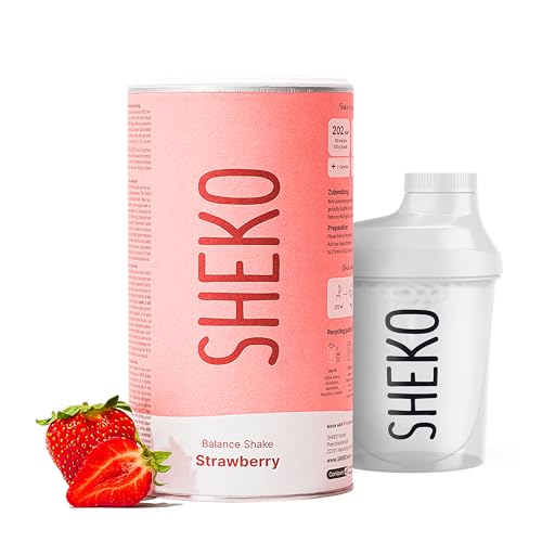 SHEKO Balance Shake Erdbeere + Shaker - 21 Cremige Mahlzeitenersatz Shakes zum Abnehmen - Proteinreich, Glutenfrei & Natürlicher Geschmack - Abnehmen Shake