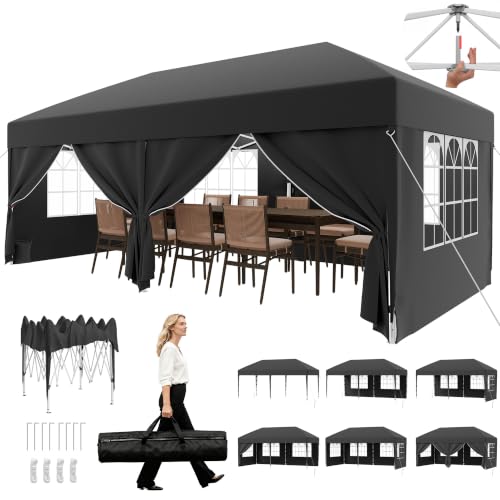 JUMMICO Pop up Pavillon 3x6 wasserdicht stabil Winterfest, One-Touch-Aufbau, Faltpavillon mit Seitenwänden, UV 50+, Shelter ideal für Garten, Innenhof, Camping und Partyzelte. Dunkelgrau