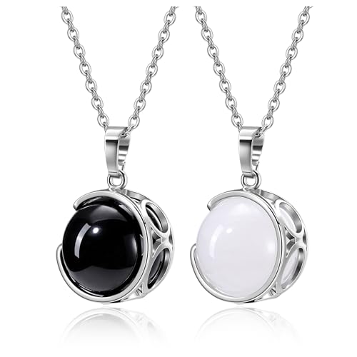 Jovivi Obsidian Bergkristall Kugel Anhänger Partnerketten Heilstein Kette Echt Kristall Pendant Glückskette Pärchen Geschenk