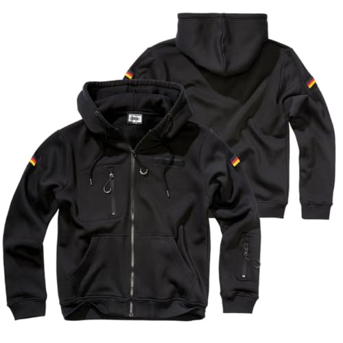 BWuM Tactical Kapuzenjacke/Sweatjacke mit Flaggen & Klett, Größe:L, Farbe:Schwarz