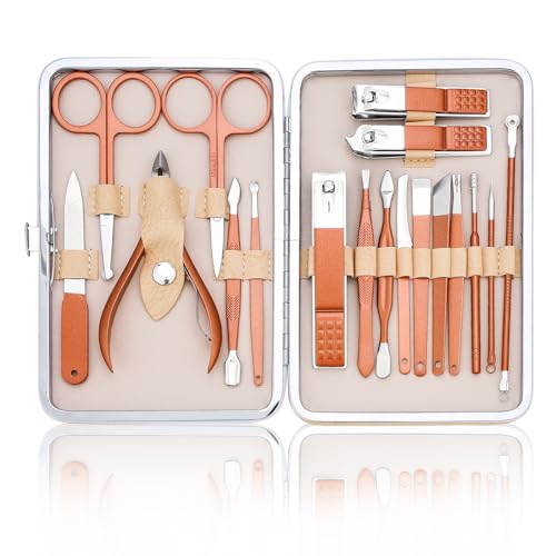 Maniküre Set - Nagelset für Männer - Edelstahl Nagelknipser Set - Professionelles Pediküre Set Fußpflege - Nagelpflege Zubehör für Fußnägel & Fingernägel - Tragbares Nail Kit(Roségold)
