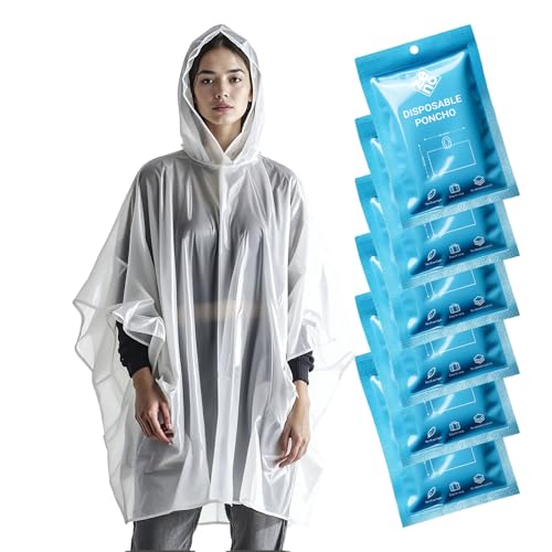 ZENO Regenponcho Einweg Transparent mit Kapuze 6er-Pack für Festival