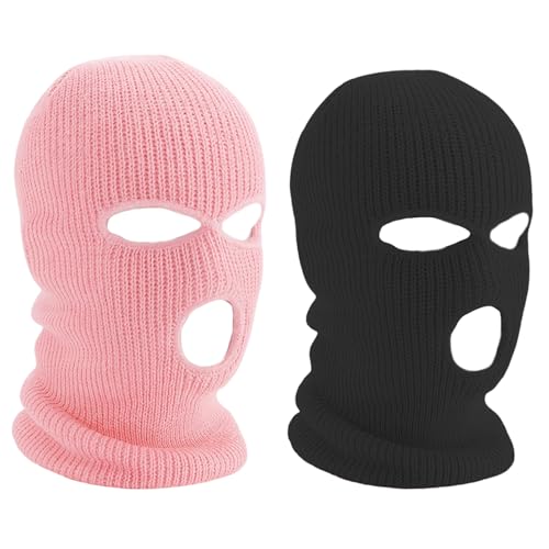 DvBCNMe 2 Stück Skimaske, Balaclava, Masken,3-Loch Sturmmaske, Gestrickte Sturmhaube, Multifunktionsmaske, SkimüTze FüR Motorrad Und Fahrrad, Skimaske Vollgesichtsabdeckung FüR Damen Herren