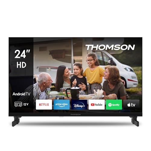 THOMSON 24 Zoll (60 cm) LED HD 12V Camping Smart Android TV, Google Assistant, Wi-Fi, Dolby Digital, Bluetooth, Triple-Tuner (Kabel/Satellit/Antenn), HDMI, CI Plus, A Plus Panel- 24HA2S13C