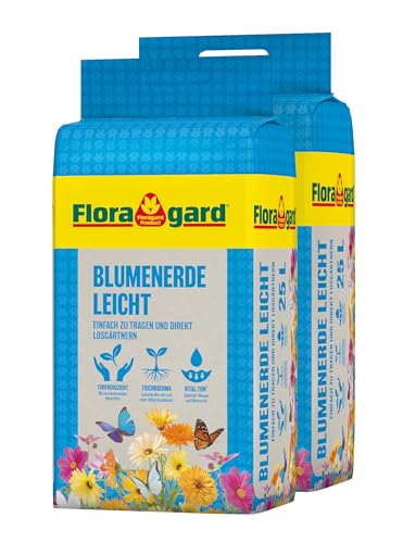 Floragard Blumenerde Leicht 50 L (2×25 L) – vielseitige Universalerde mit Langzeitdünger für Zimmer-, Balkon- & Kübelpflanzen – fördert kräftiges Wachstum & sorgt für eine optimale Wurzelentwicklung