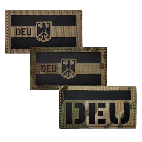 3 Stücke DEU Deutsche IR Infrarot Reflektierende Klett Patches Militär Für Rucksack Hut Jacke Militär Baseballkappe Uniform Kleidung Taktische Weste Hundegeschirr (Braun)