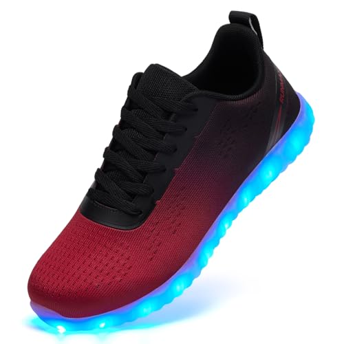 Leuchtende Schuhe für Damen und Herren, Unisex, USB-Aufladung, LED-Schuhe, Erwachsene, Halloween, Mesh-Obermaterial, leuchtende Turnschuhe, Tanzen, blinkende Turnschuhe, Schwarz/Rot, 8.5 Women/6.5 Men