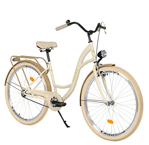 Komfort Fahrrad Citybike Retro Vintage Damenfahrrad Hollandrad, 26 Zoll, Creme-Braun, 1-Gang