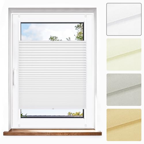 Jalousiescout Plissee Klemmfix ohne Bohren—Jalousie 140x170cm weiß Sichtschutz Fenster Sonnenschutz, Lichtdurchlässig Rollo für Fenster & Tür, Hochwertiges Polyester Pure Plissee