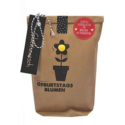 Wunderle WUN0212 Geburtstagsblumen-Handtasche, Braun, Unisex, Eimerförmig, Floral, Blumensaat zum Selbstpflanzen, für Geburtstag, Gartenfreunde, Geschenk