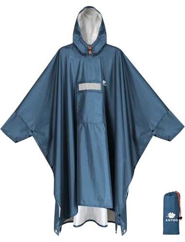 ANYOO Leichter Wasserdichter Regenponcho mit Ärmeln & Reflektoren Mehrzweck